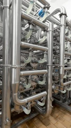 Rurociągi technologiczne ze stali nierdzewnej z kolanami i wspornikami